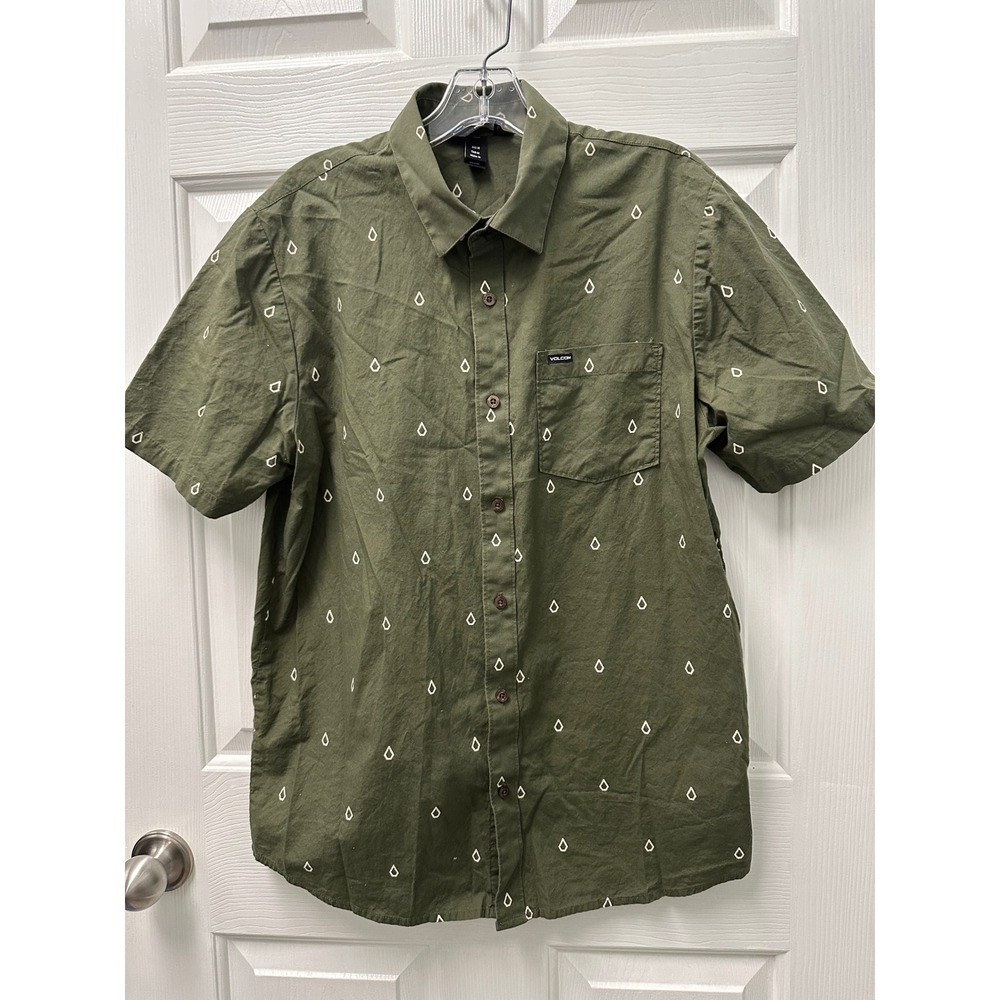 Men's‎ Volcom Green All Over Print Button Up Shirt Size Medium